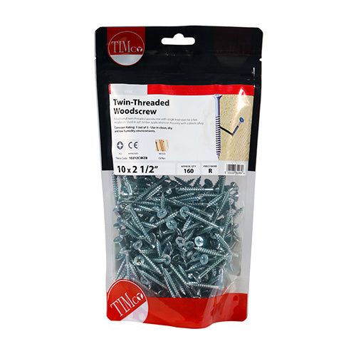TIMCO Twin-Threaded Countersunk Silver Woodscrews - 10 x 21/2 - Image