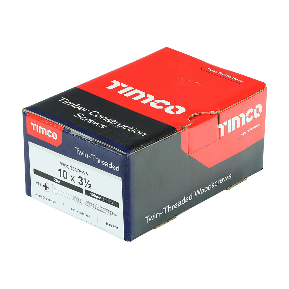 TIMCO Twin-Threaded Countersunk Silver Woodscrews - 10 x 3 1/2 - Image