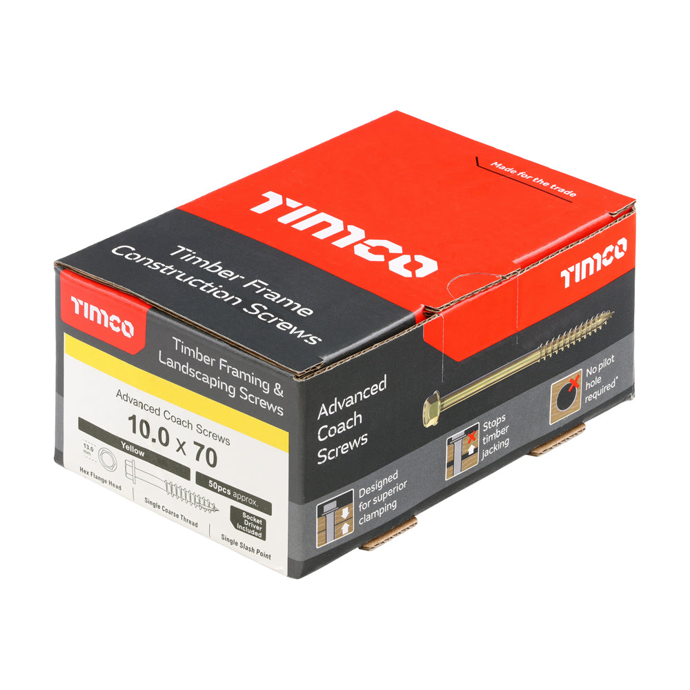 TIMCO Solo Advanced Hex Head Gold Coach Woodscrews - 10.0 x 70 - Image