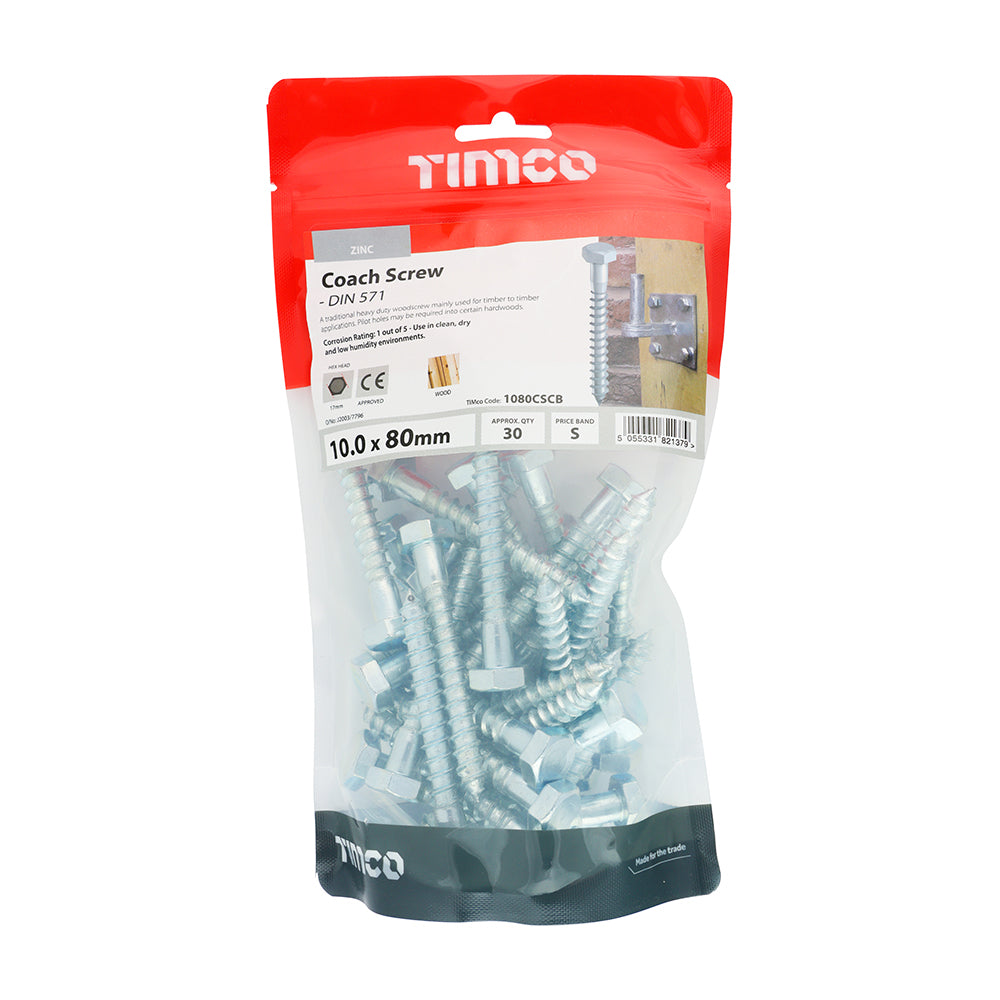TIMCO Coach Screws Hex Head Silver - 10.0 x 80 - Image