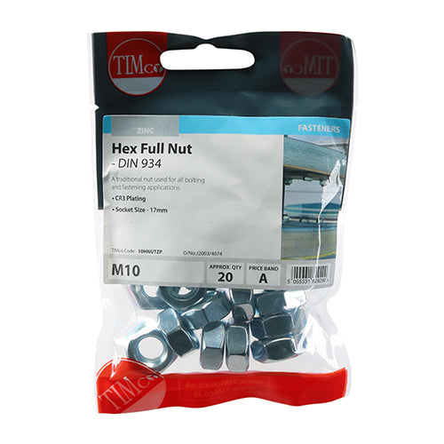 TIMCO Hex Full Nuts DIN934 Silver - M10 - Image