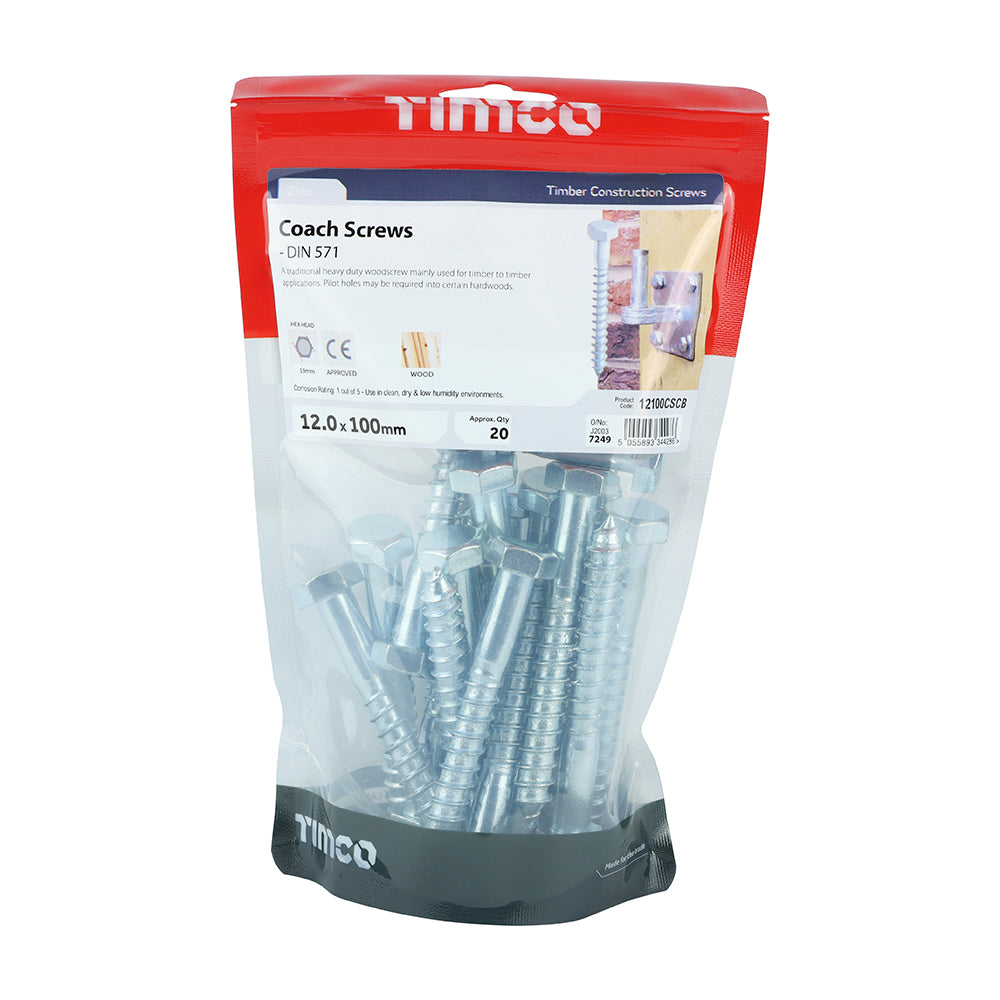 TIMCO Coach Screws Hex Head Silver - 12.0 x 100 - Image