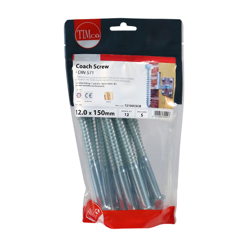 TIMCO Coach Screws Hex Head Silver - 12.0 x 150 - Image