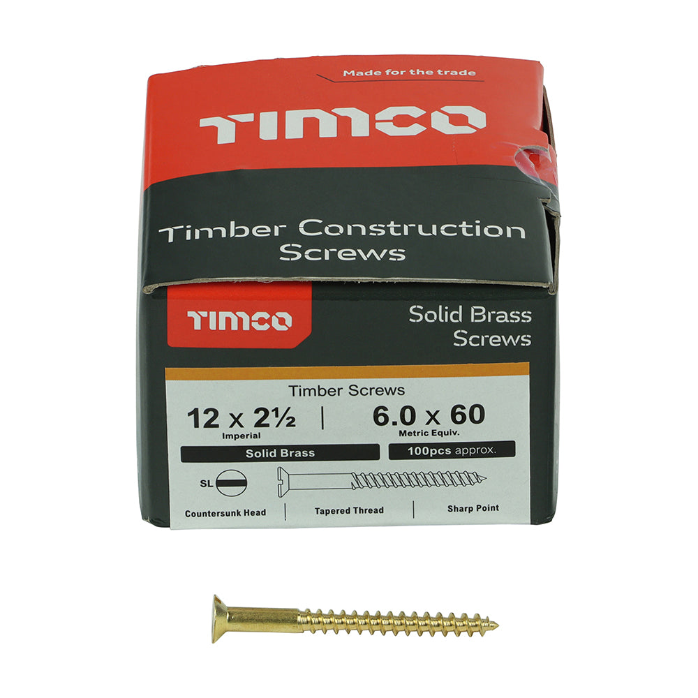 TIMCO Solid Brass Countersunk Woodscrews - 12 x 2 1/2 - Image