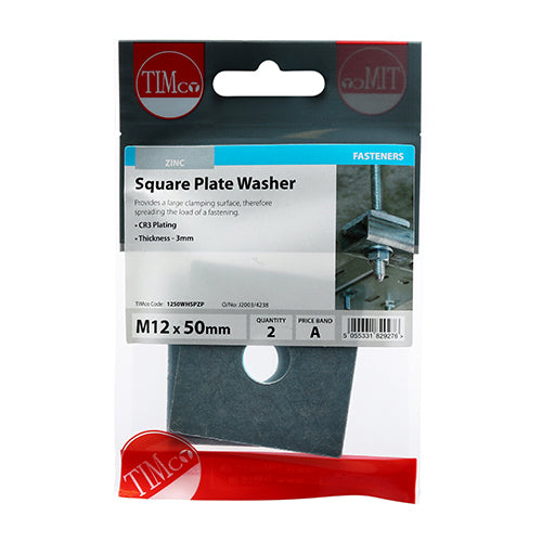 TIMCO Square Plate Washers Silver - M12 x 50 x 50 x 3 - Image