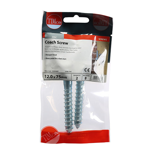 TIMCO Coach Screws Hex Head Silver - 12.0 x 75 - Image