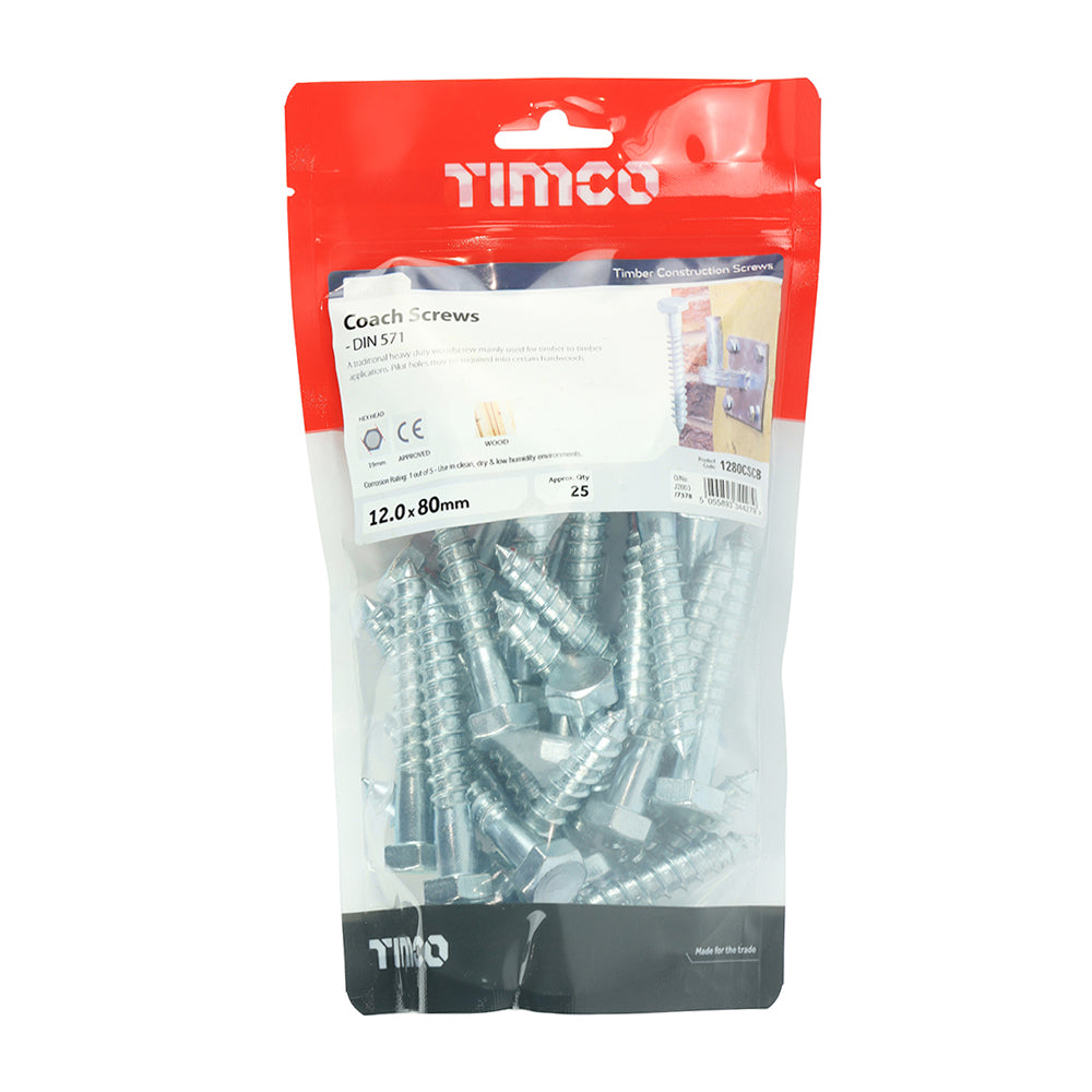 TIMCO Coach Screws Hex Head Silver - 12.0 x 80 - Image