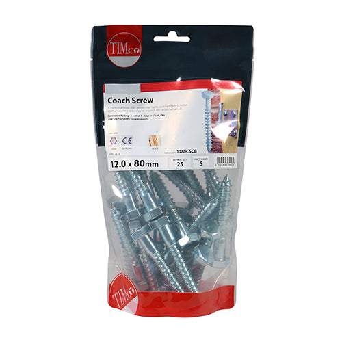 TIMCO Coach Screws Hex Head Silver - 12.0 x 80 - Image