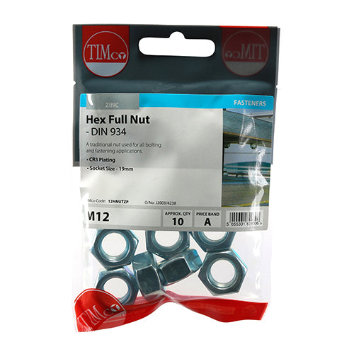 TIMCO Hex Full Nuts DIN934 Silver - M12 - Image