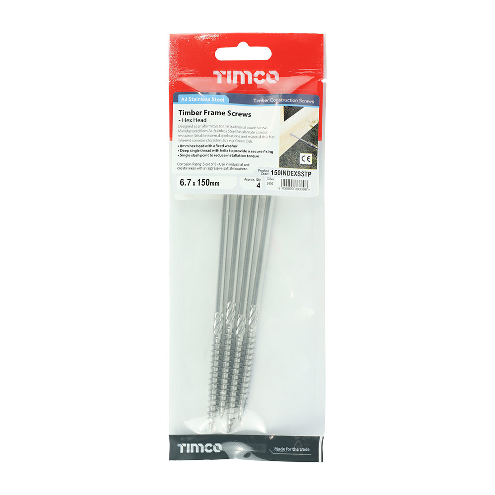 TIMCO Timber Screws Hex Flange Head A4 Stainless Steel - 6.7 x 150 - Image