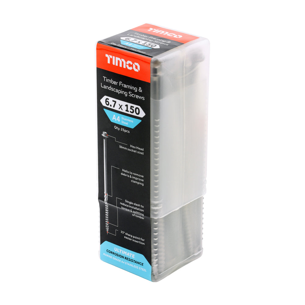 TIMCO Timber Screws Hex Flange Head A4 Stainless Steel - 6.7 x 150 - Image