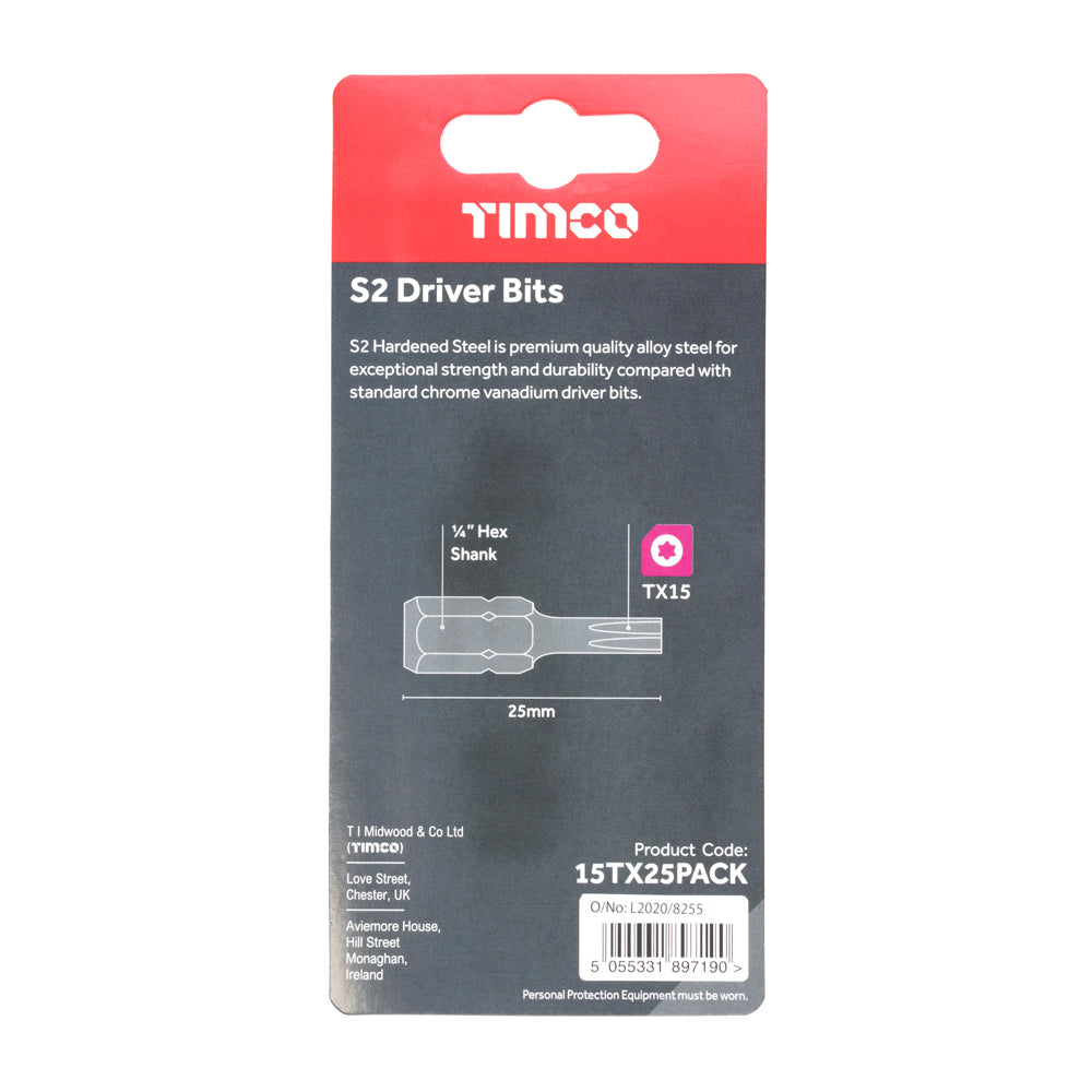 TIMCO TX Drive Driver Bit S2 Grey - TX15 x 25 - Image