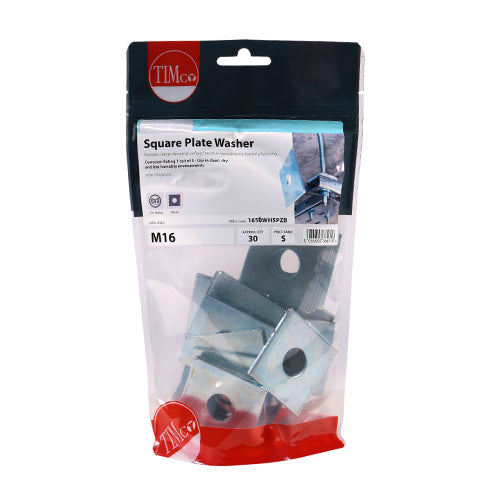 TIMCO Square Plate Washers Silver - M16 x 50 x 50 x 3 - Image