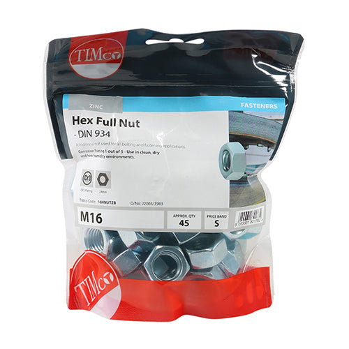 TIMCO Hex Full Nuts DIN934 Silver - M16 - Image