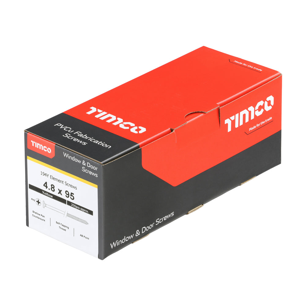TIMCO Element Screws Shallow Pan Countersunk PH Self-Tapping Thread AB Point Yellow - 4.8 x 95 - Image