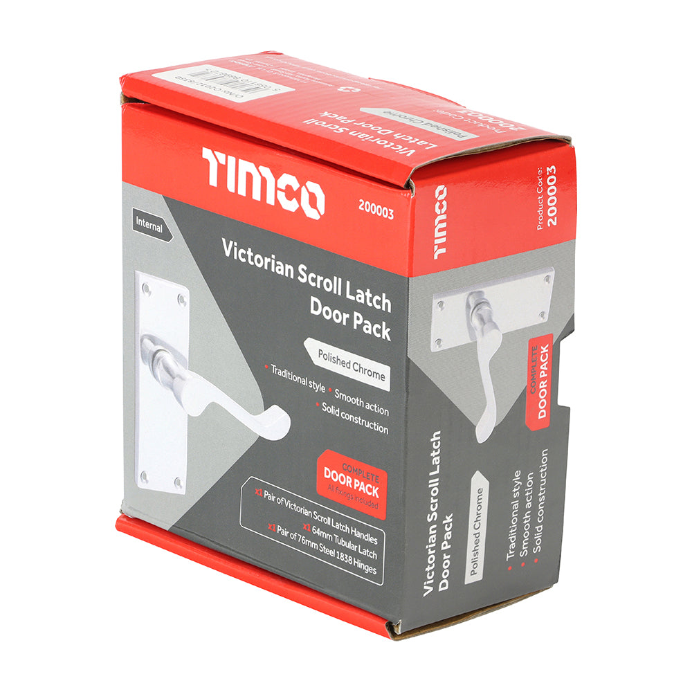 TIMCO Victorian Scroll Internal Door Latch Pack - Polished Chrome - Mixed - Image