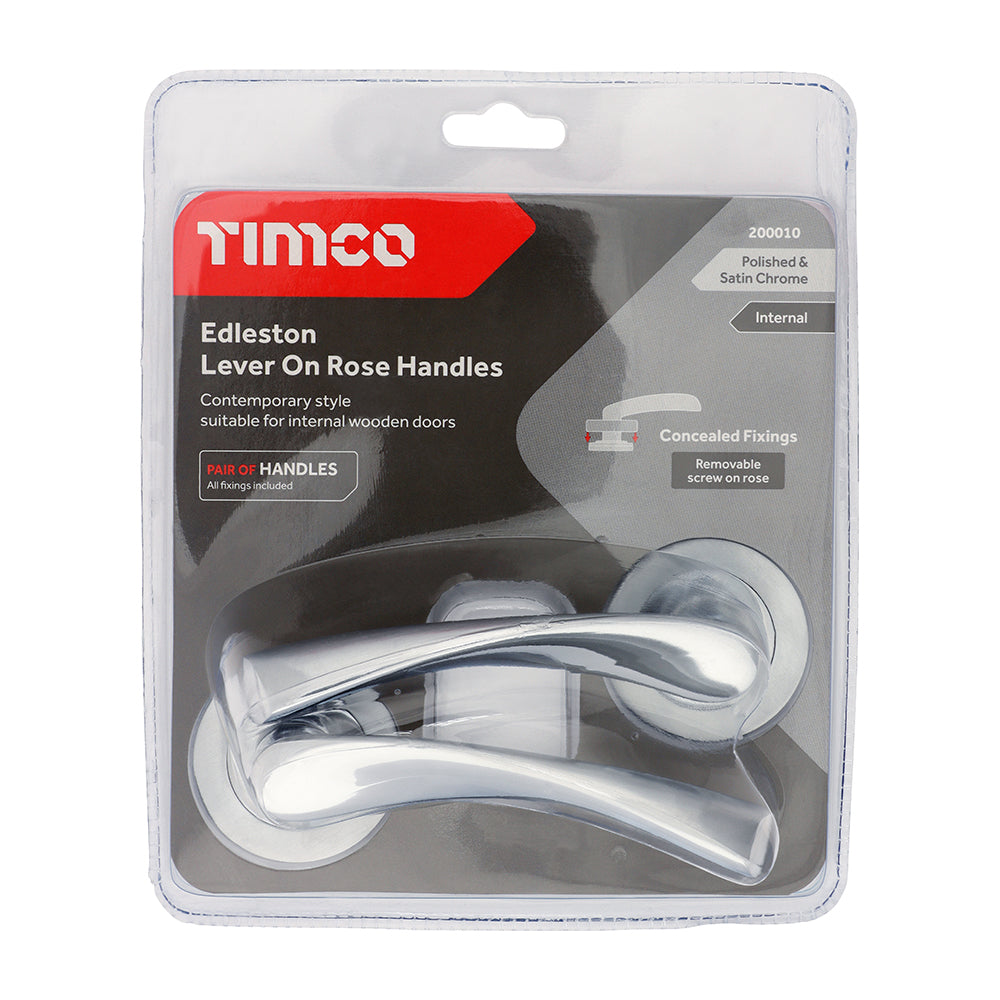 TIMCO Edleston Lever On Rose Handles - Polished & Satin Chrome - 49mm - Image