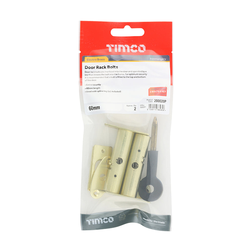 TIMCO Door Rack Bolts Electro Brass - 60mm - Image