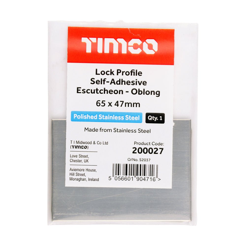 TIMCO Lock Profile Self-Adhesive Escutcheon - Oblong - Polished Stainless Steel - 65 x 47mm - Image