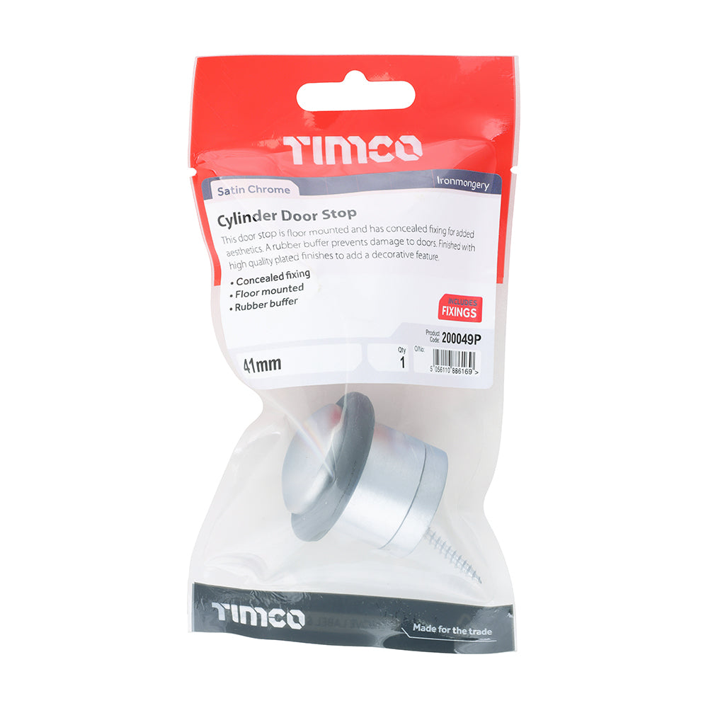TIMCO Cylinder Door Stop Satin Chrome - 41mm - Image