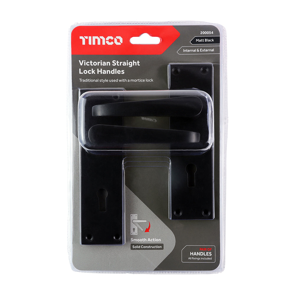 TIMCO Victorian Straight Lock Handles - Matt Black - 151 x 42mm - Image