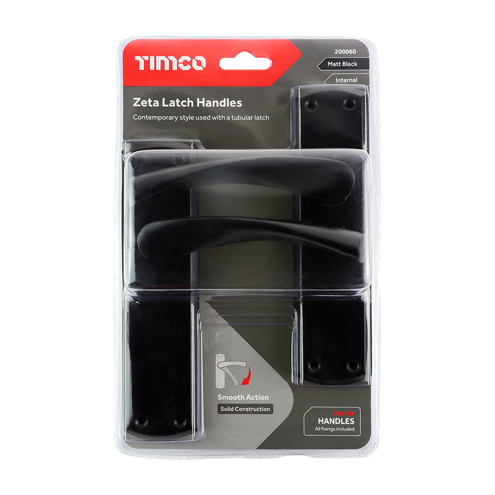 TIMCO Zeta Latch Handles - Matt Black - 175 x 45mm - Image