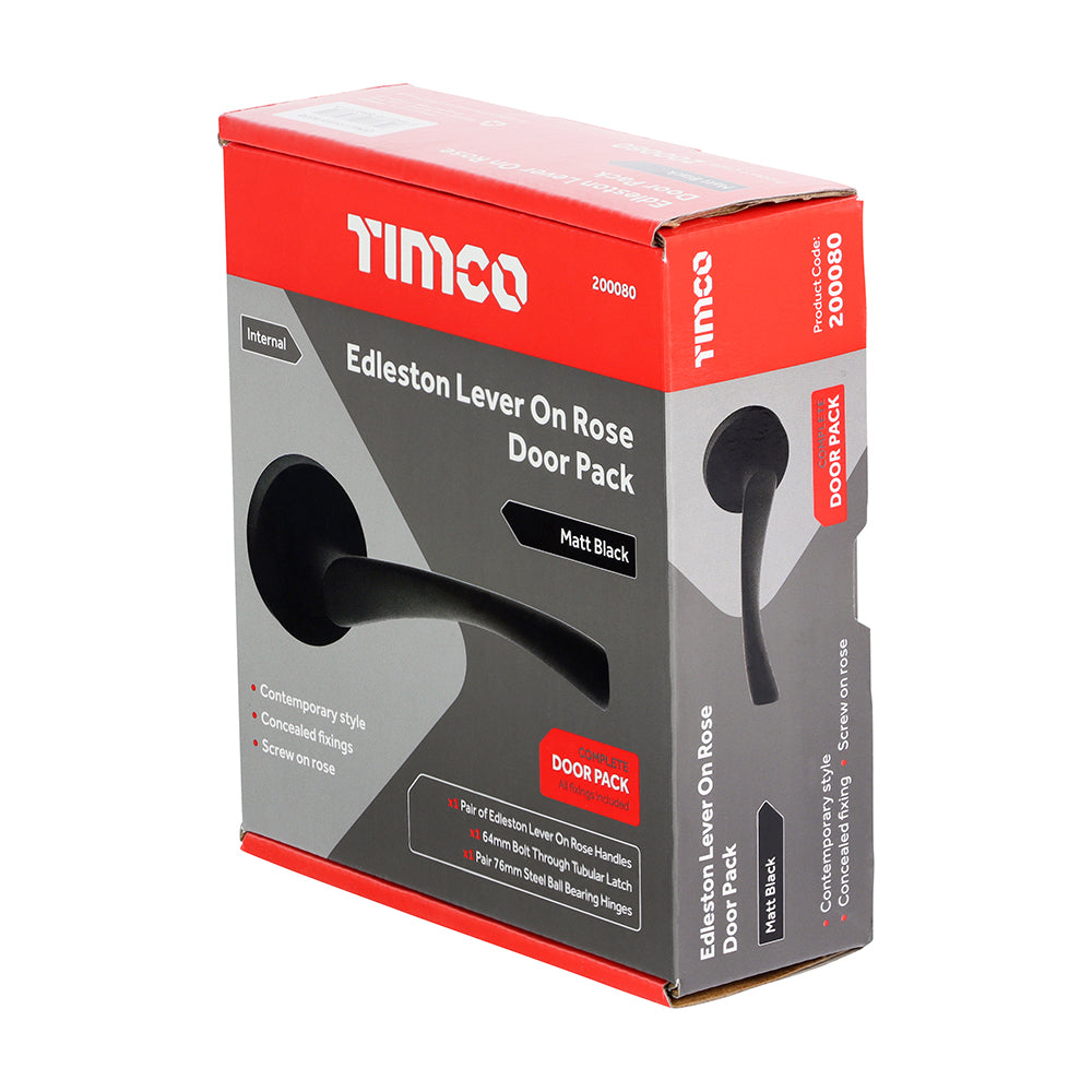 TIMCO Edleston Lever On Rose Internal Door Latch Pack - Matt Black - Mixed - Image