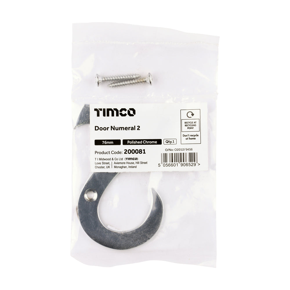 TIMCO Door Numeral 2 - Polished Chrome - 76mm - Image