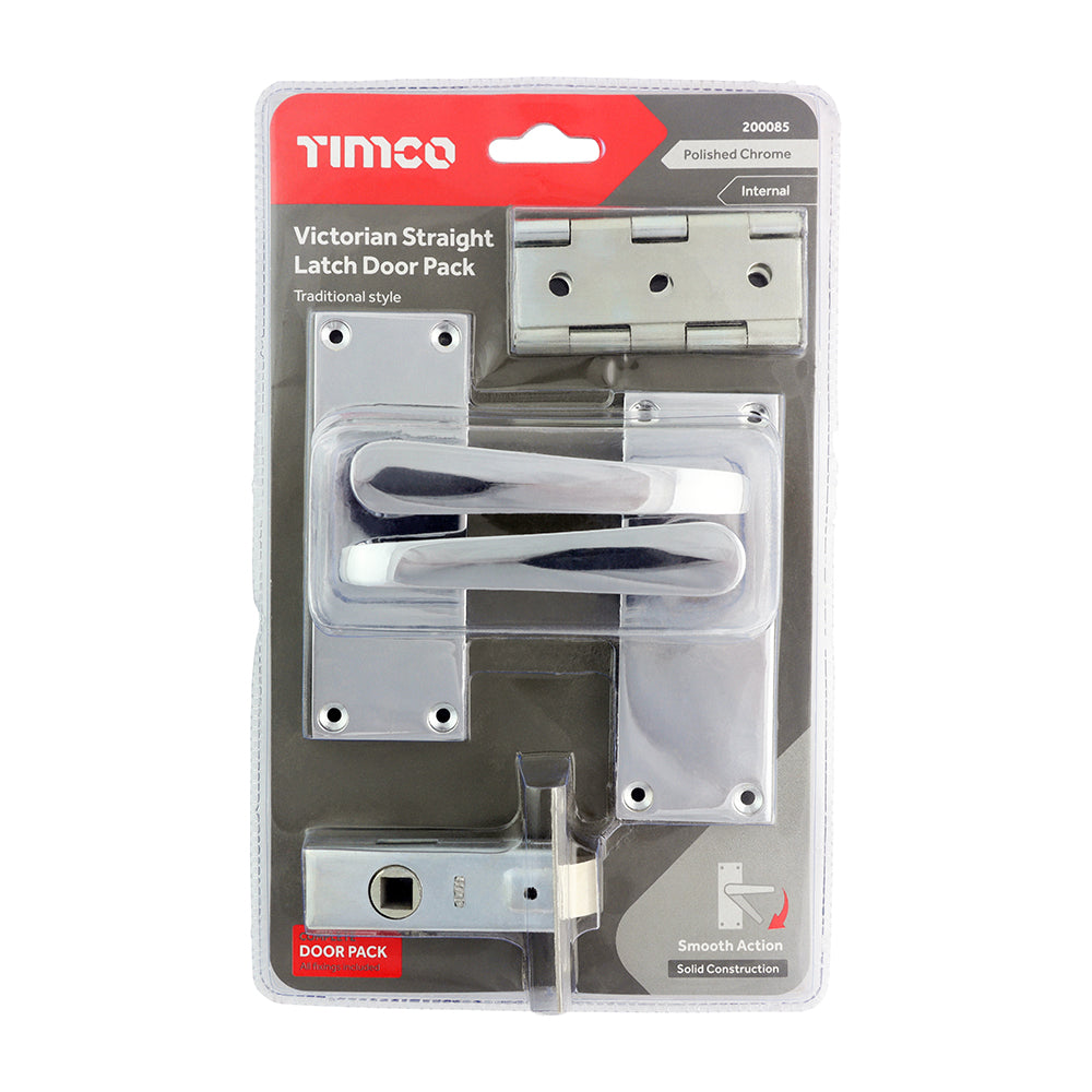 TIMCO Victorian Straight Latch Door Pack - Polished Chrome - Mixed - Image