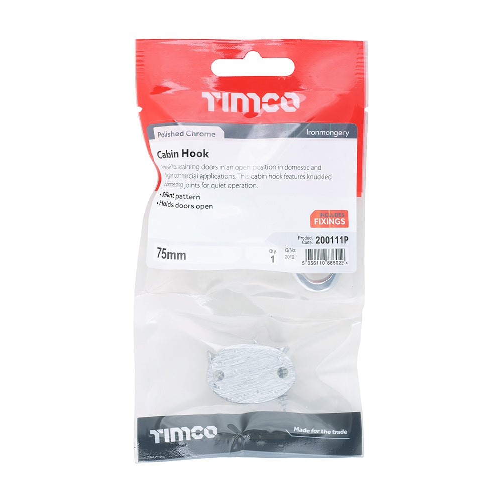 TIMCO Cabin Hook Polished Chrome - 75mm - Image