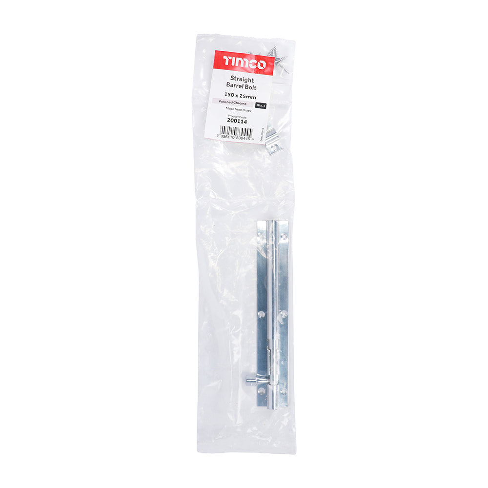TIMCO Straight Barrel Bolt Polished Chrome - 150 x 25mm - Image
