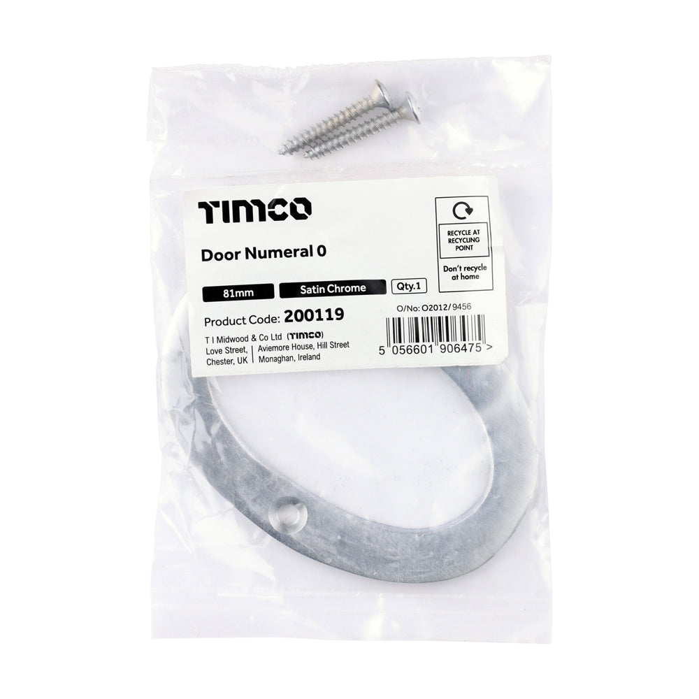 TIMCO Door Numeral 0 - Satin Chrome - 81mm - Image