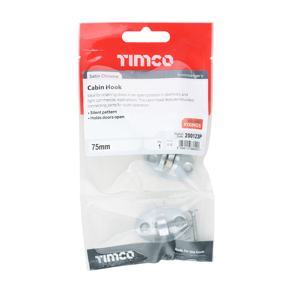 TIMCO Cabin Hook Satin Chrome - 75mm - Image