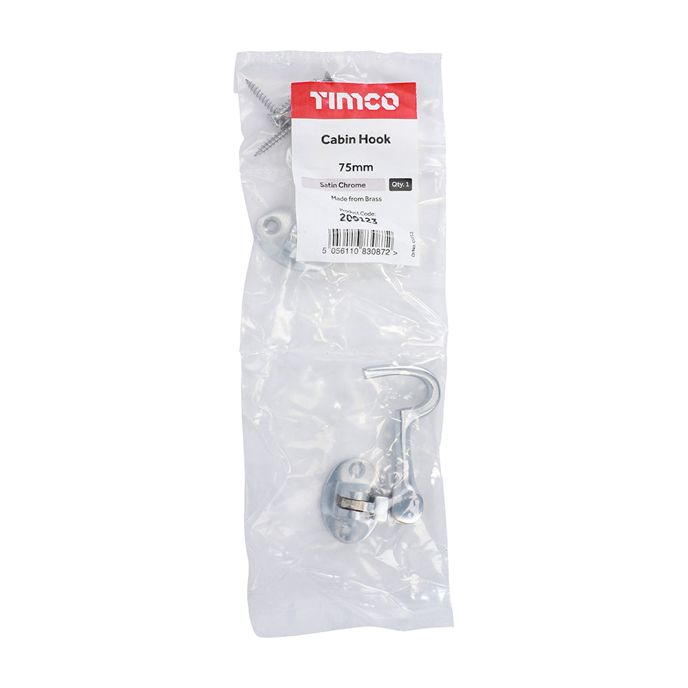 TIMCO Cabin Hook Satin Chrome - 75mm - Image