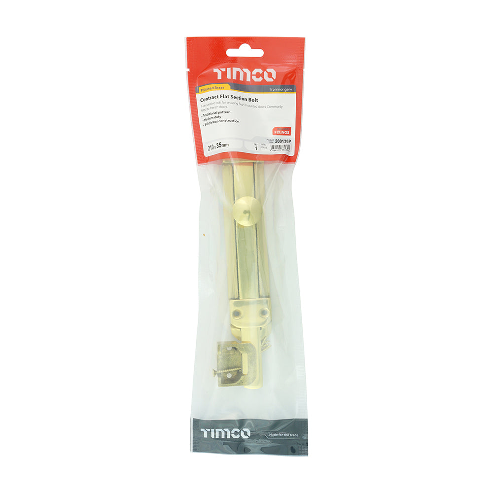 TIMCO Contract Flat Section Bolt Polished Brass - 210 x 35mm - Image