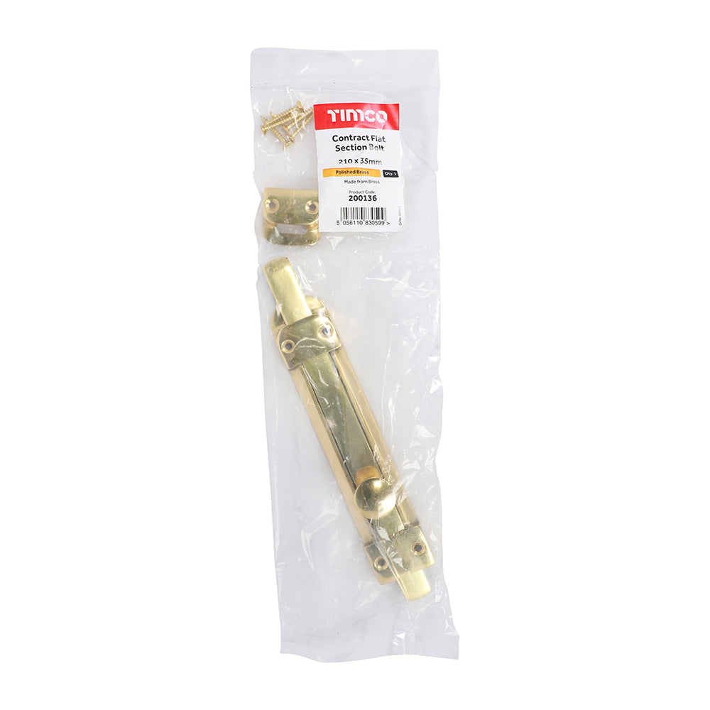 TIMCO Contract Flat Section Bolt Polished Brass - 210 x 35mm - Image