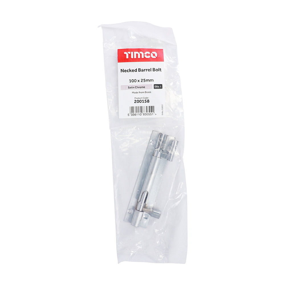 TIMCO Necked Barrel Bolt Satin Chrome - 100 x 25mm - Image