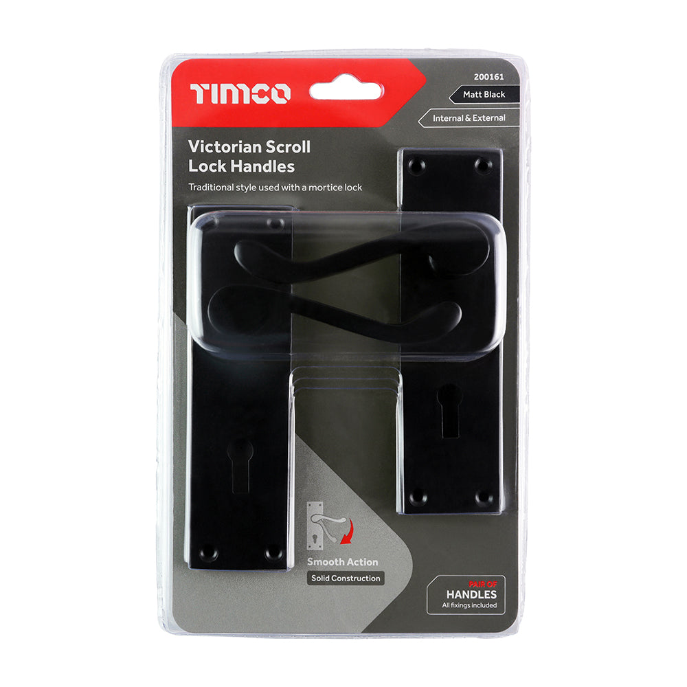 TIMCO Victorian Scroll Lock Handles - Matt Black - 151 x 42mm - Image