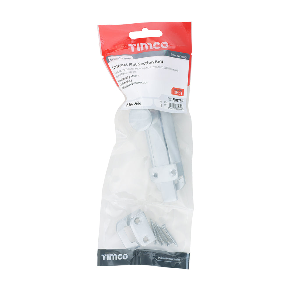 TIMCO Contract Flat Section Bolt Satin Chrome - 135 x 30mm - Image