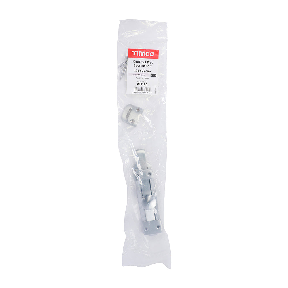 TIMCO Contract Flat Section Bolt Satin Chrome - 135 x 30mm - Image