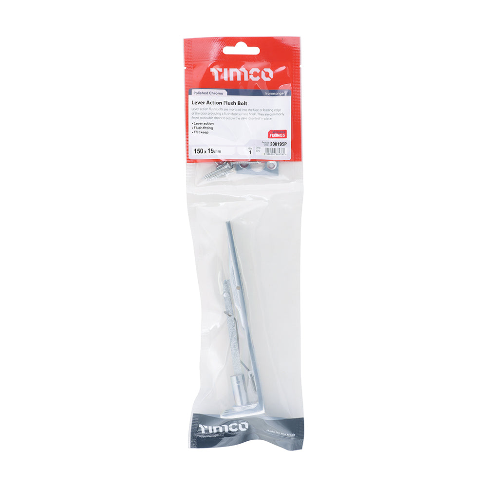 TIMCO Lever action Flush Bolt Polished Chrome - 150 x 19mm - Image
