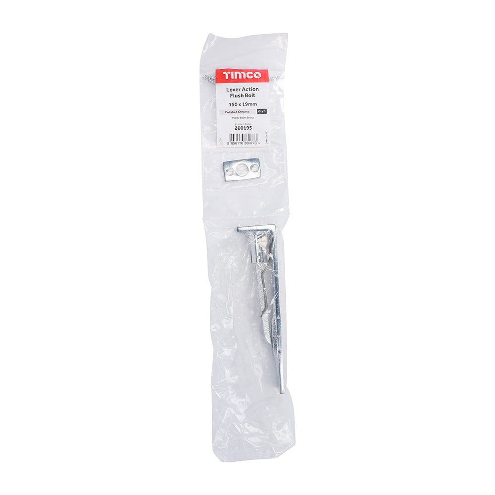 TIMCO Lever Action Flush Bolt Polished Chrome - 150 x 19mm - Image