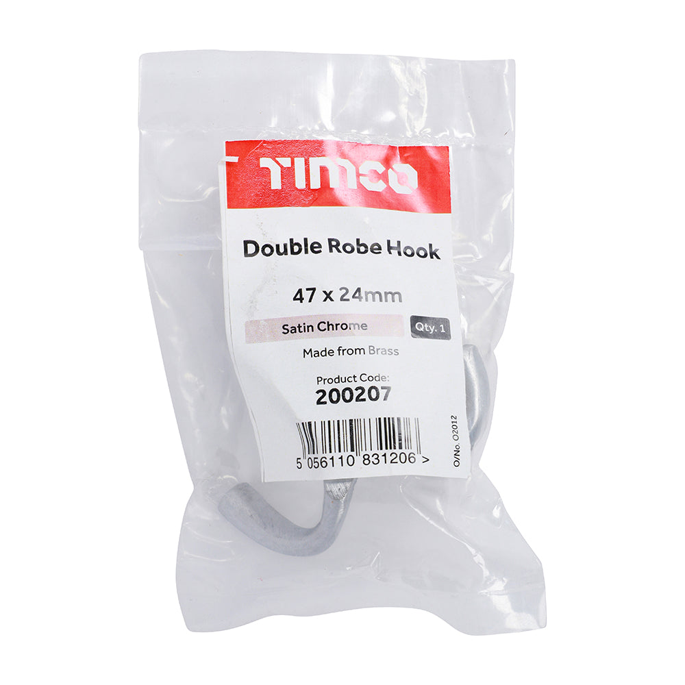 TIMCO Double Robe Hook Satin Chrome - 47 x 24mm - Image