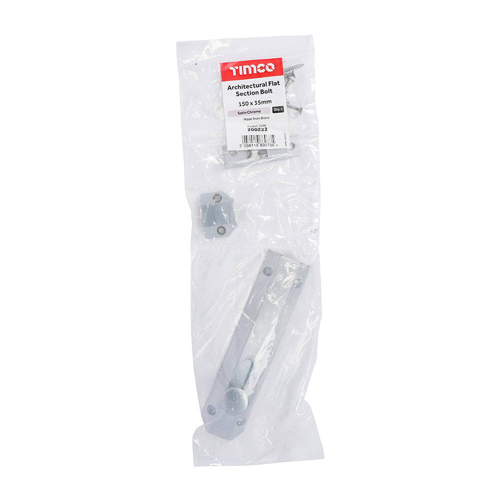 TIMCO Architectural Flat Section Bolt Satin Chrome - 150 x 35mm - Image