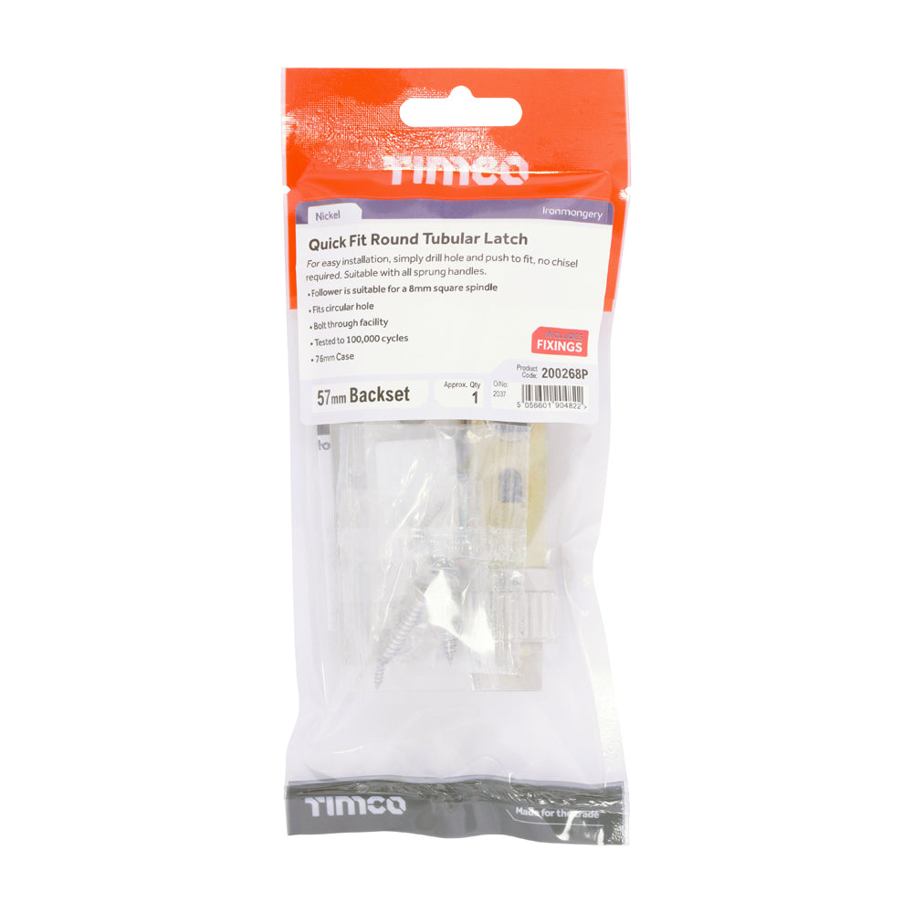 TIMCO Quick Fit Round Tubular Latch - Nickel - 76 case / 57 backset - Image