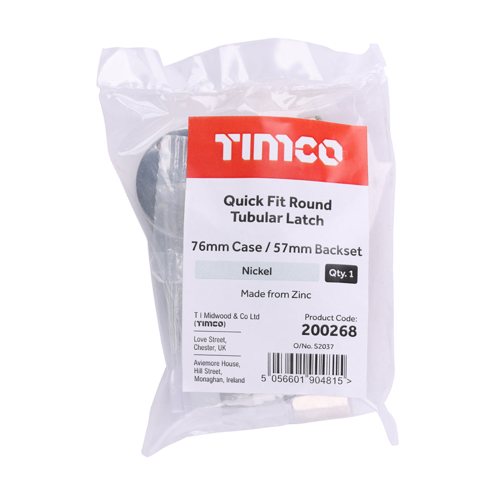 TIMCO Quick Fit Round Tubular Latch - Nickel - 76 case / 57 backset - Image