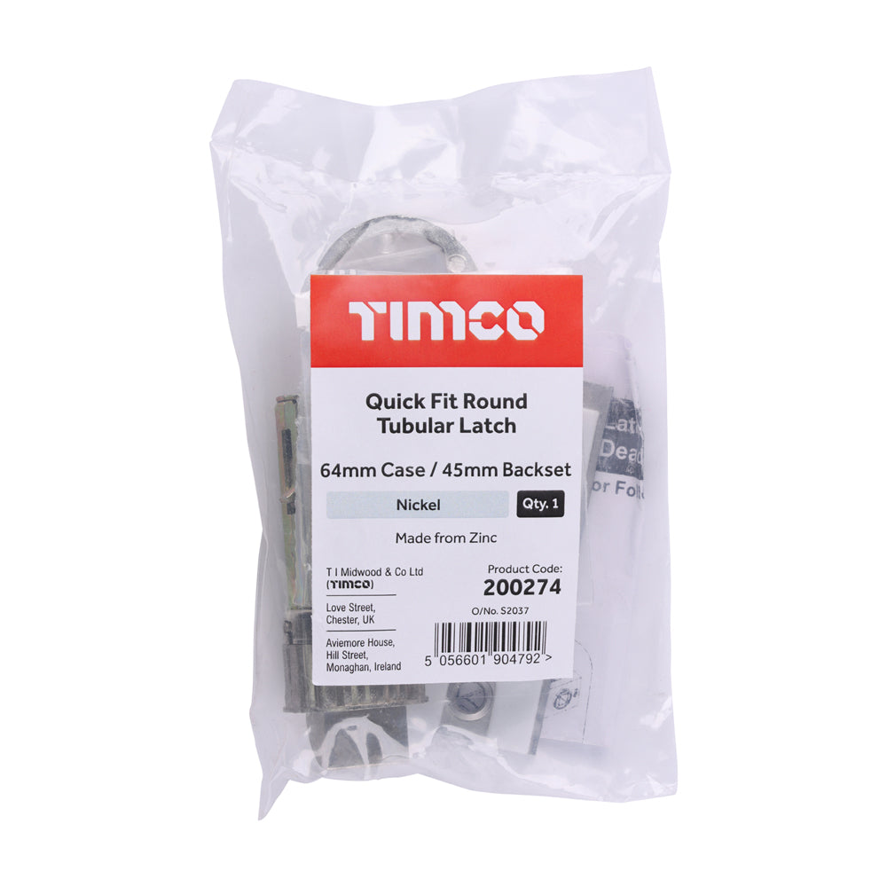 TIMCO Quick Fit Round Tubular Latch - Nickel - 64 case / 45 backset - Image