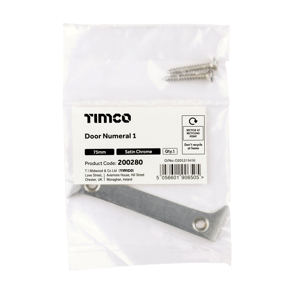TIMCO Door Numeral 1 - Satin Chrome - 75mm - Image