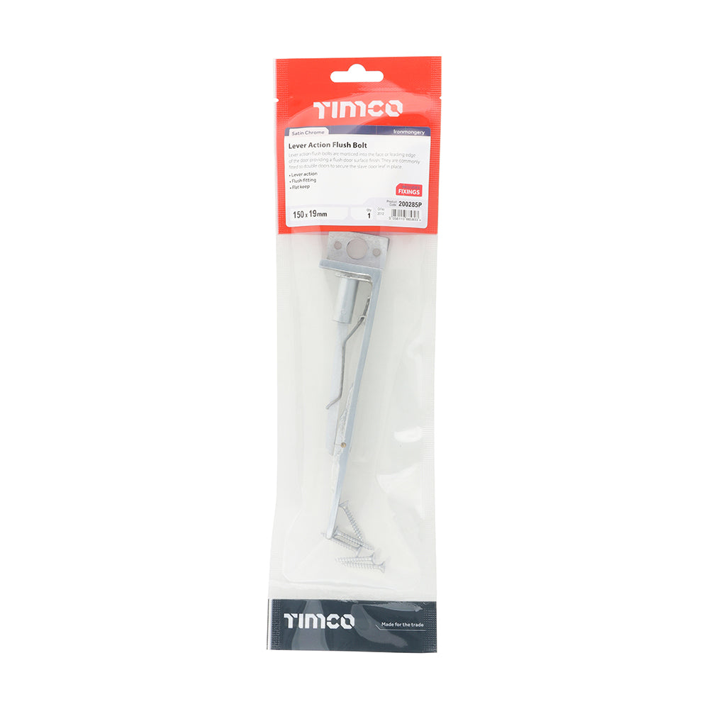 TIMCO Lever action Flush Bolt Satin Chrome - 150 x 19mm - Image