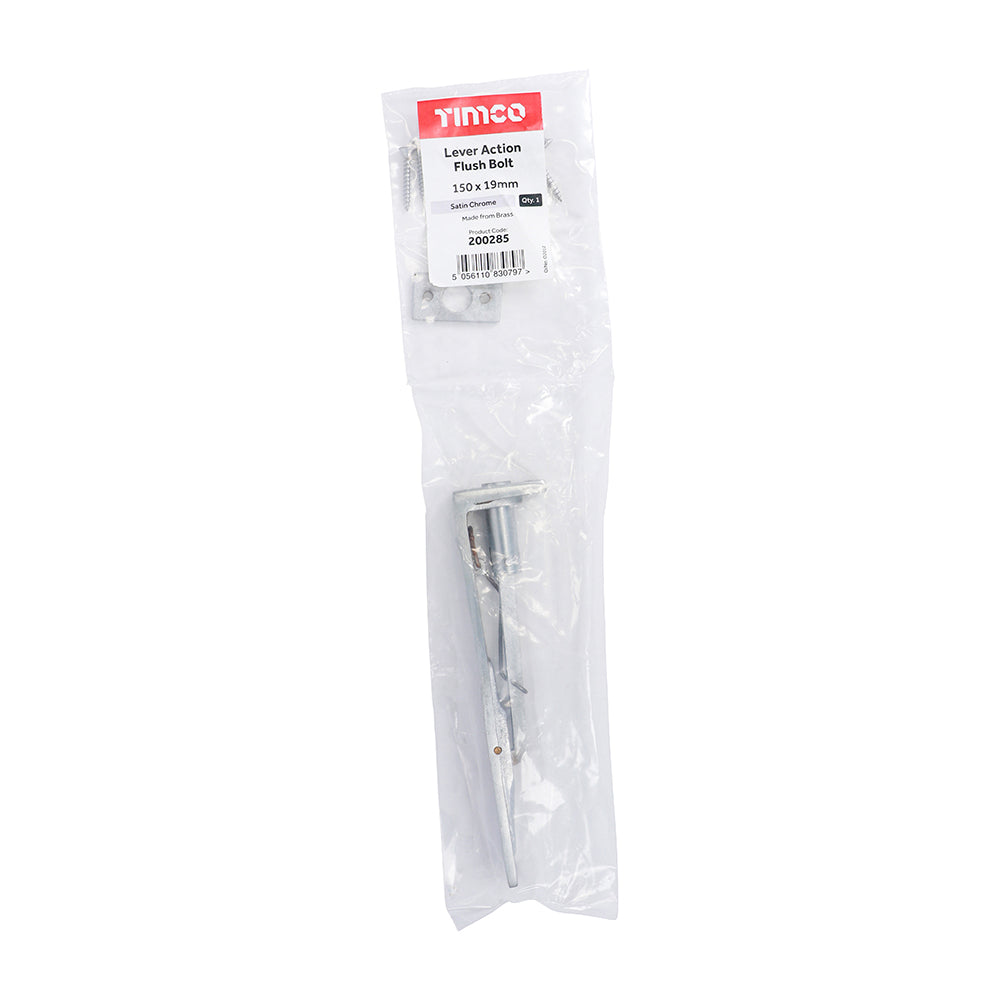TIMCO Lever Action Flush Bolt Satin Chrome - 150 x 19mm - Image